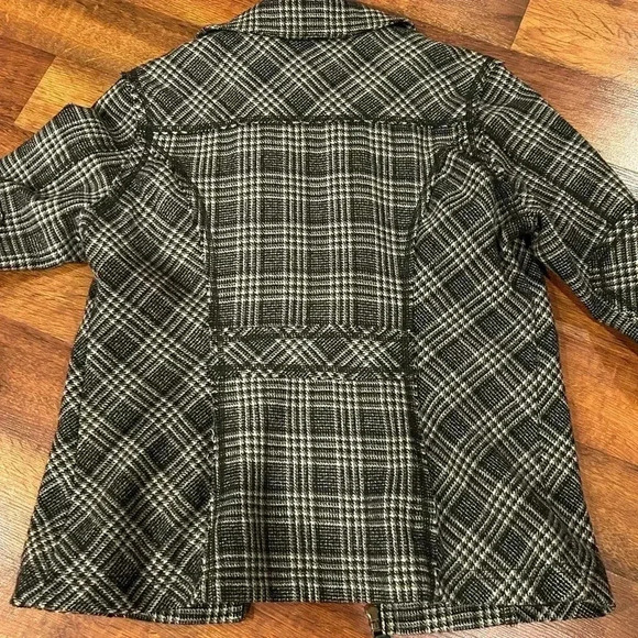 Ruff Hewn Women's Wool Blend Lined Plaid Full Zip Pockets Peplum Coat Jacket M - Picture 6 of 6